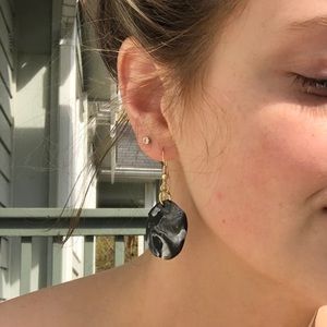Black and white marble circle earring